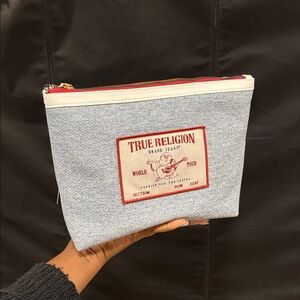 True Religion Denim Pouch with Red and White Patch